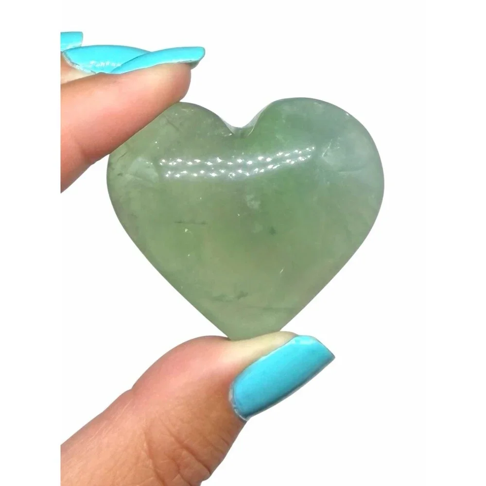 Green Fluorite Heart Natural Stone Crystal Puffy Heart Carved Carving Gift Decor